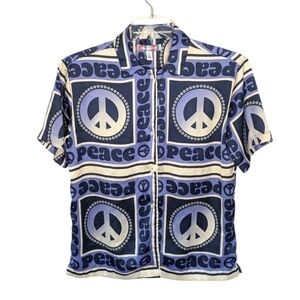 Urban Outfitters x Liam Blue peace sign hippie button down shirt Womans small